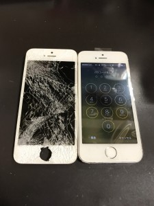 車に踏まれた画面と修理後のiPhone6