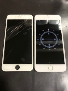 ガラスに傷がついた画面とiPhone6