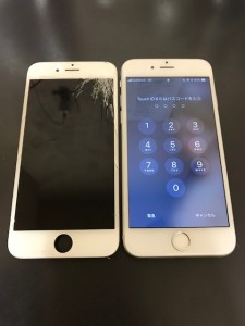 画面右上部が破損したiPhone6s