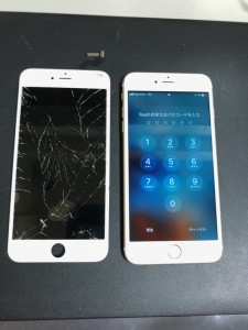 交換した割れ画面と修理後のiPhone6sPlus