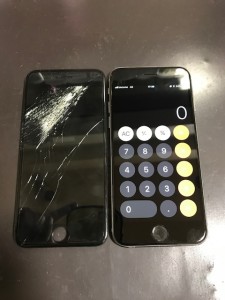 割れた画面と修理後のiPhone6s