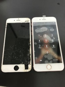 画面が破損したパネルとアイフォン6s
