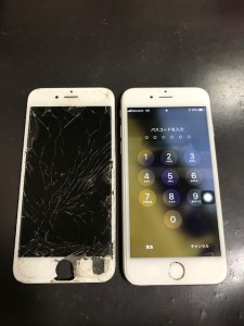 iPhone6sと修理後の画面